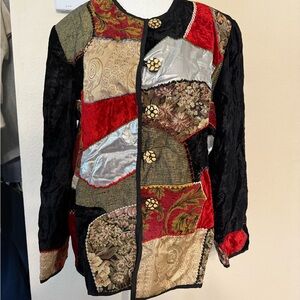 VTG Allure Patchwork Blazer Jacket Black Multi Long Sleeves Buttons Artsy Large